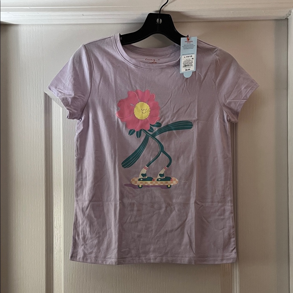 Cat & Jack Pink T-Shirt with Skating Flower Graphic
